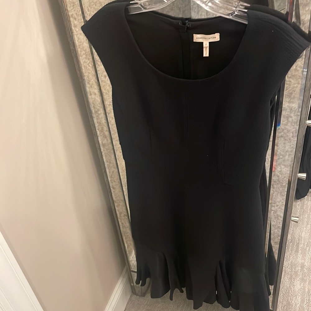 **SALE** Rebecca Taylor- size Small. Woven black dress with silky ruffle at the